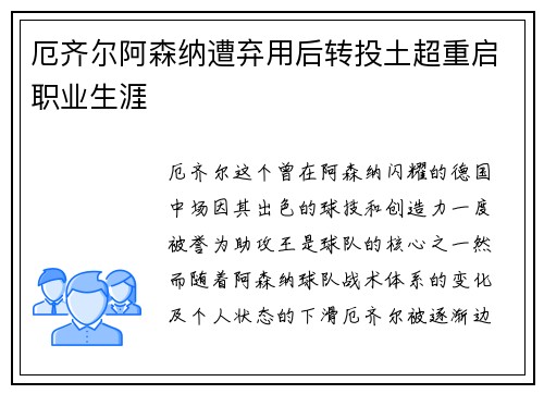 厄齐尔阿森纳遭弃用后转投土超重启职业生涯